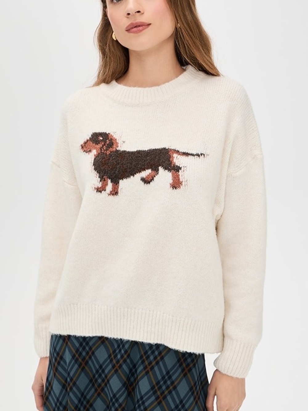Bailey Rose Women's Cream Soft Ribbed Knit Graphic Dog Lover Sweater Medium NWT - Picture 3 of 16